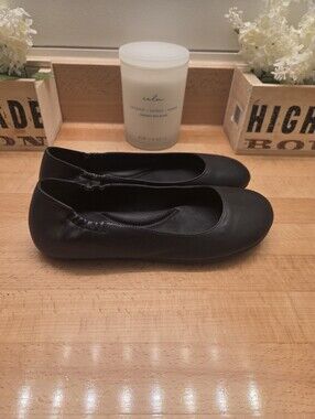 Eileen Fisher Fosse Leather Ballet Flats Round Toe Slip-on Black Womens Size 7.5